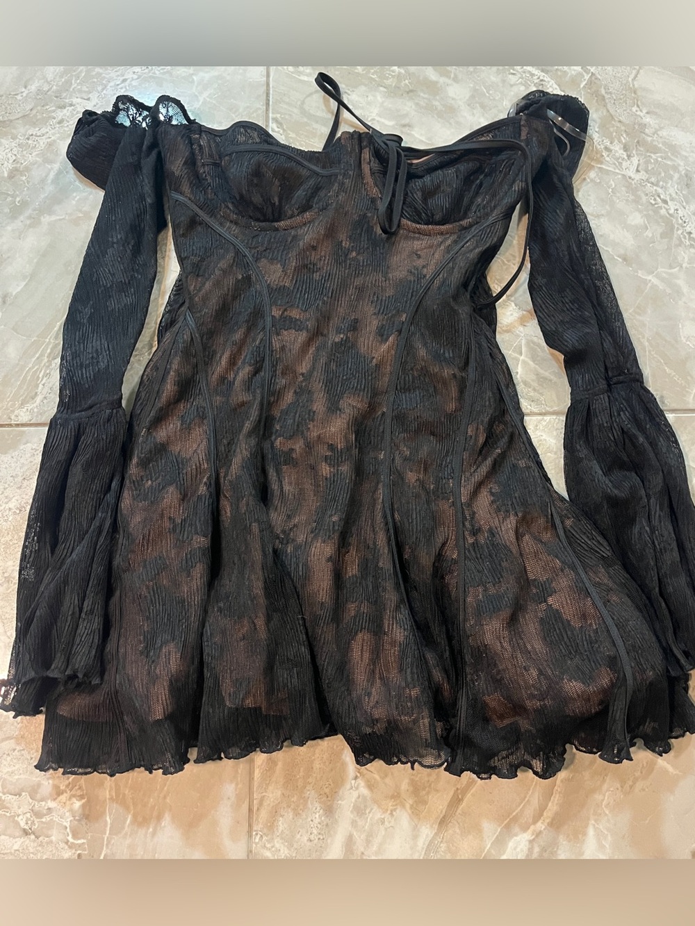 House of CB Analissa Black Lace Corset Gothic Flare Sleeve Mini Dress - Picture 5 of 11